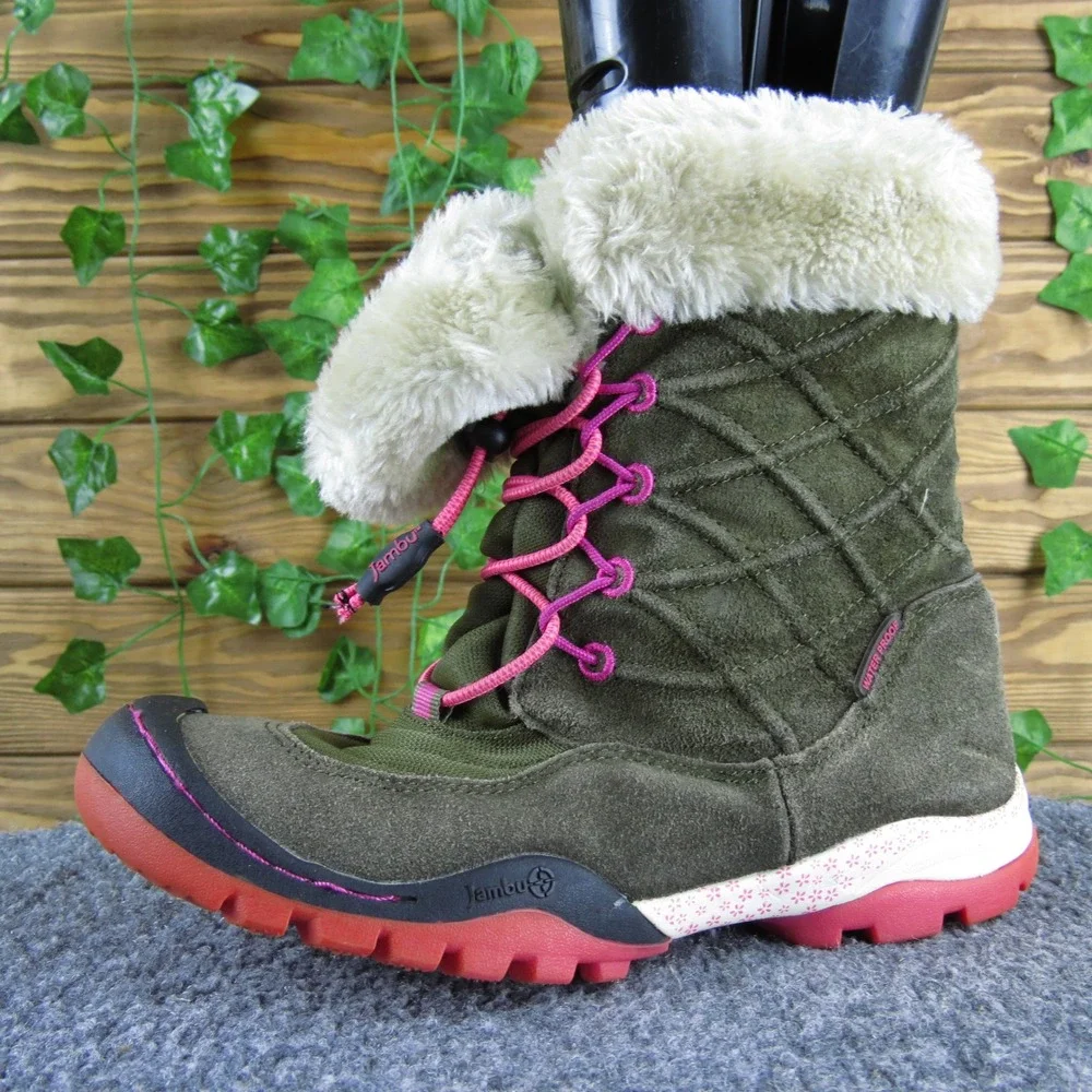 Jambu Collett Girls 4 Brown Suede Faux Fur Boots Pink Laces Winter Outdoor Warm
